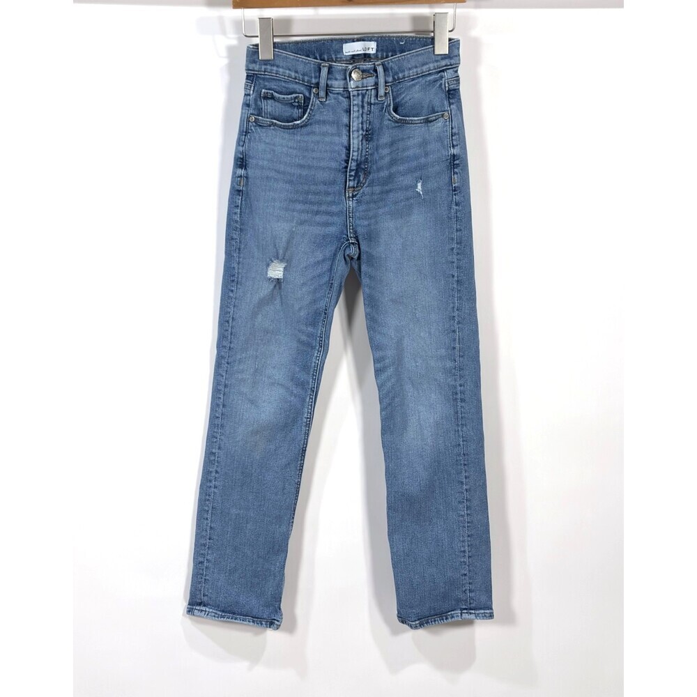 Loft High Waist Straight Crop Jeans Medium Wash Distressed - Size 0/25